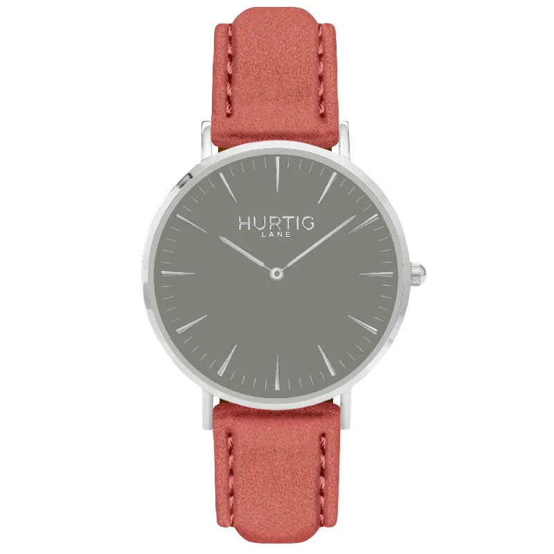 Hymnal Vegan Suede Watch Silver, Grey & Coral