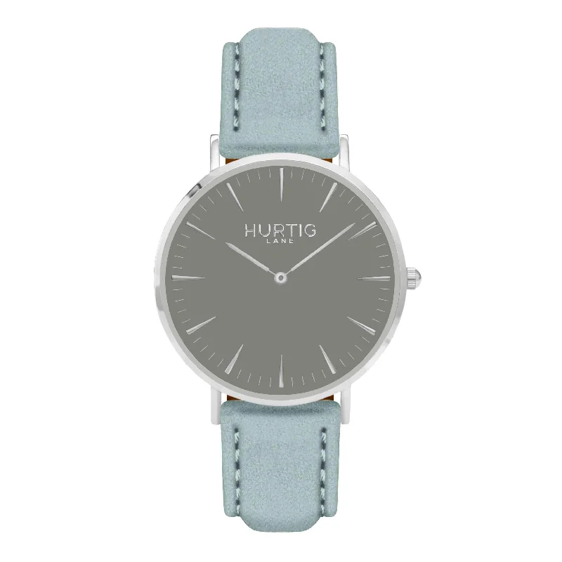 Hymnal Vegan Suede Watch Silver, Grey & Duck Egg