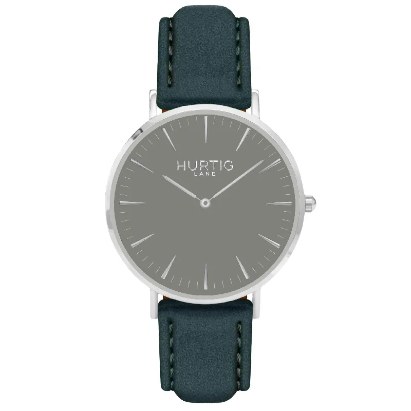 Hymnal Vegan Suede Watch Silver, Grey & Forest Green