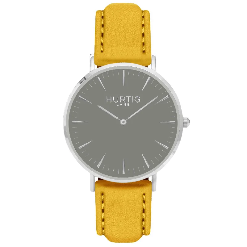 Hymnal Vegan Suede Watch Silver, Grey & Mustard