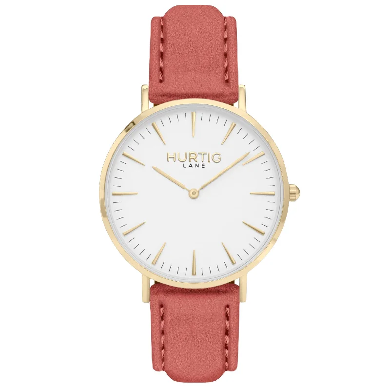 Hymnal Vegan Watch Suede Gold, White & Coral