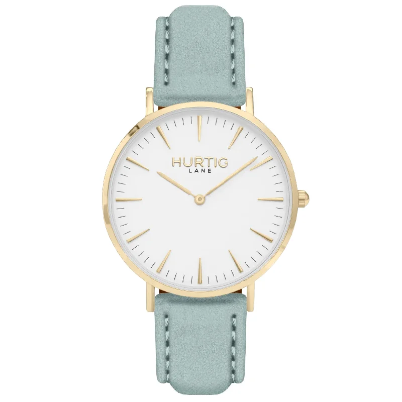 Hymnal Vegan Watch Suede Gold, White & Duck Egg Blue