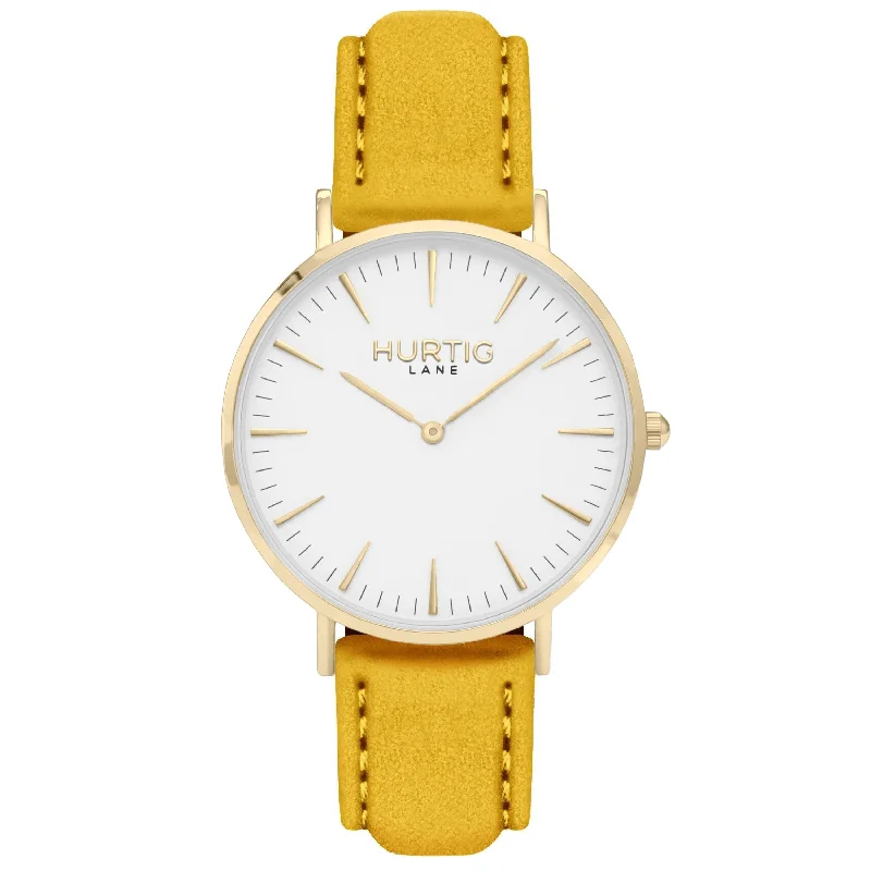 Hymnal Vegan Watch Suede Gold, White & Mustard